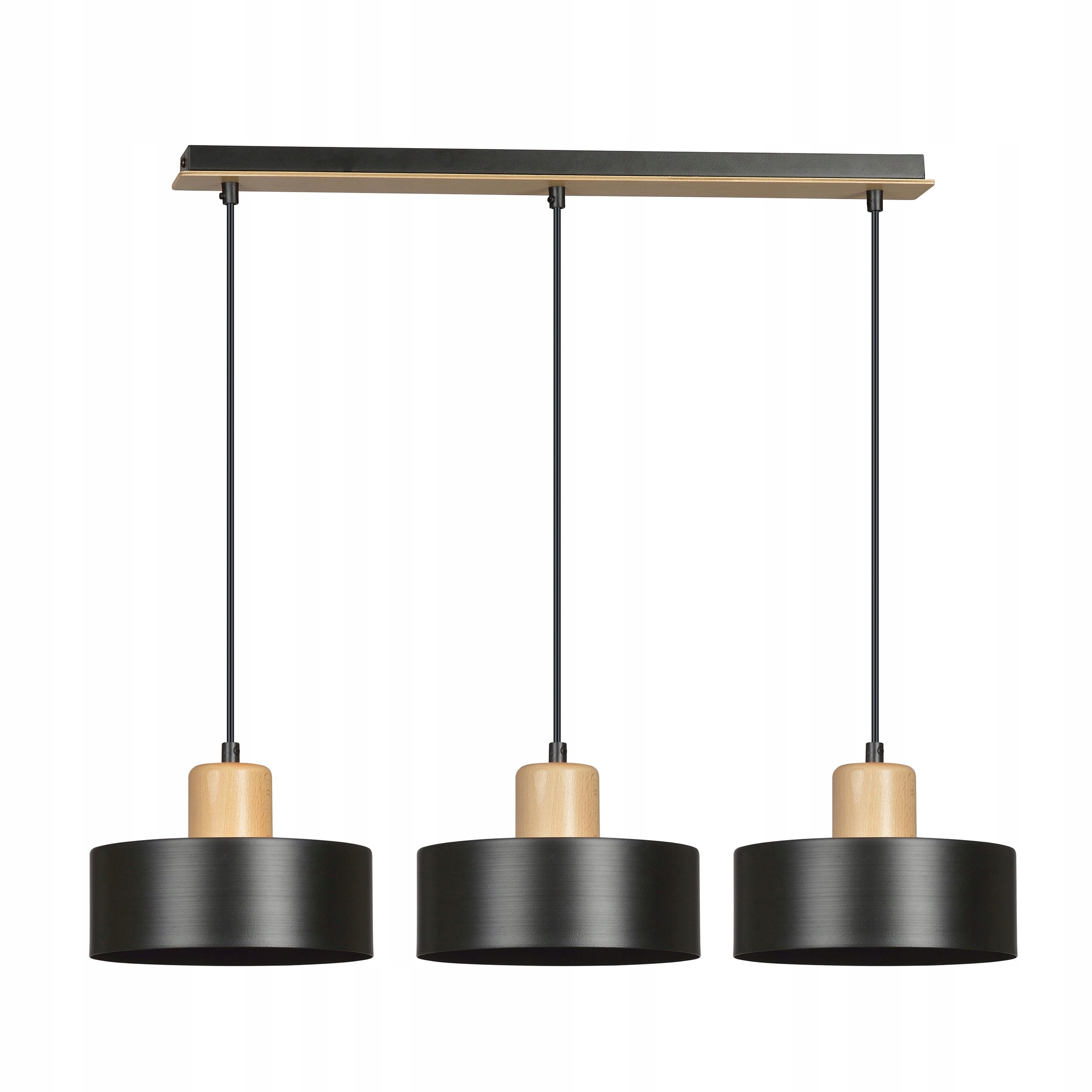 Závěsná stropní lampa Torin trojitá černá dřevo jednoduchá loft nad stůl