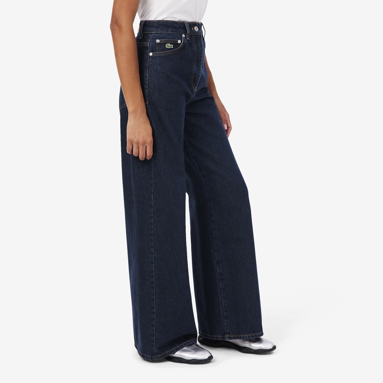 Lacoste Dámské džíny s širokými nohavicemi Wide Leg High Waist Bleu 34