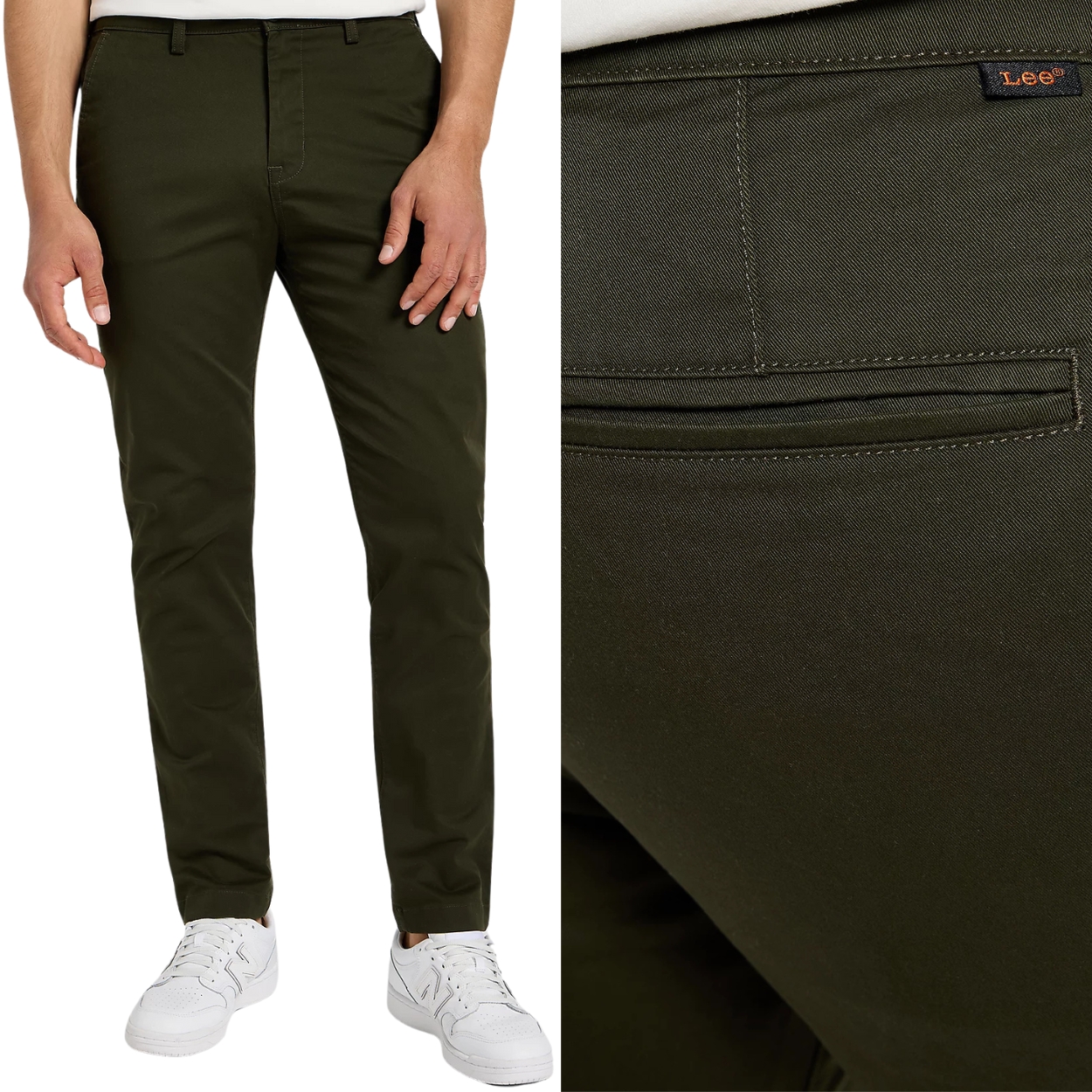 Lee Slim Chino Olive Night přiléhavé látkové kalhoty chinosy W30 L34