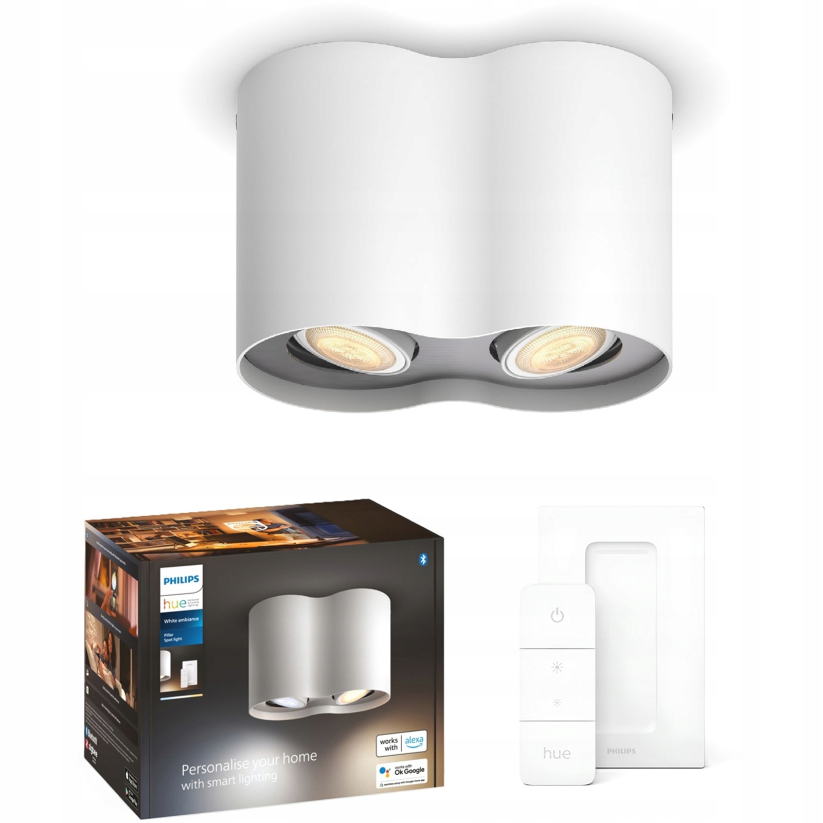 Stropná lampa Pillar biela 2x GU10 Philips Hue diaľkový ovládač