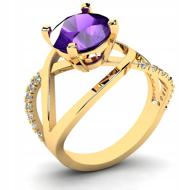 

Pierścionek Złoty Efektowny Z Fioletową Cyrkonią