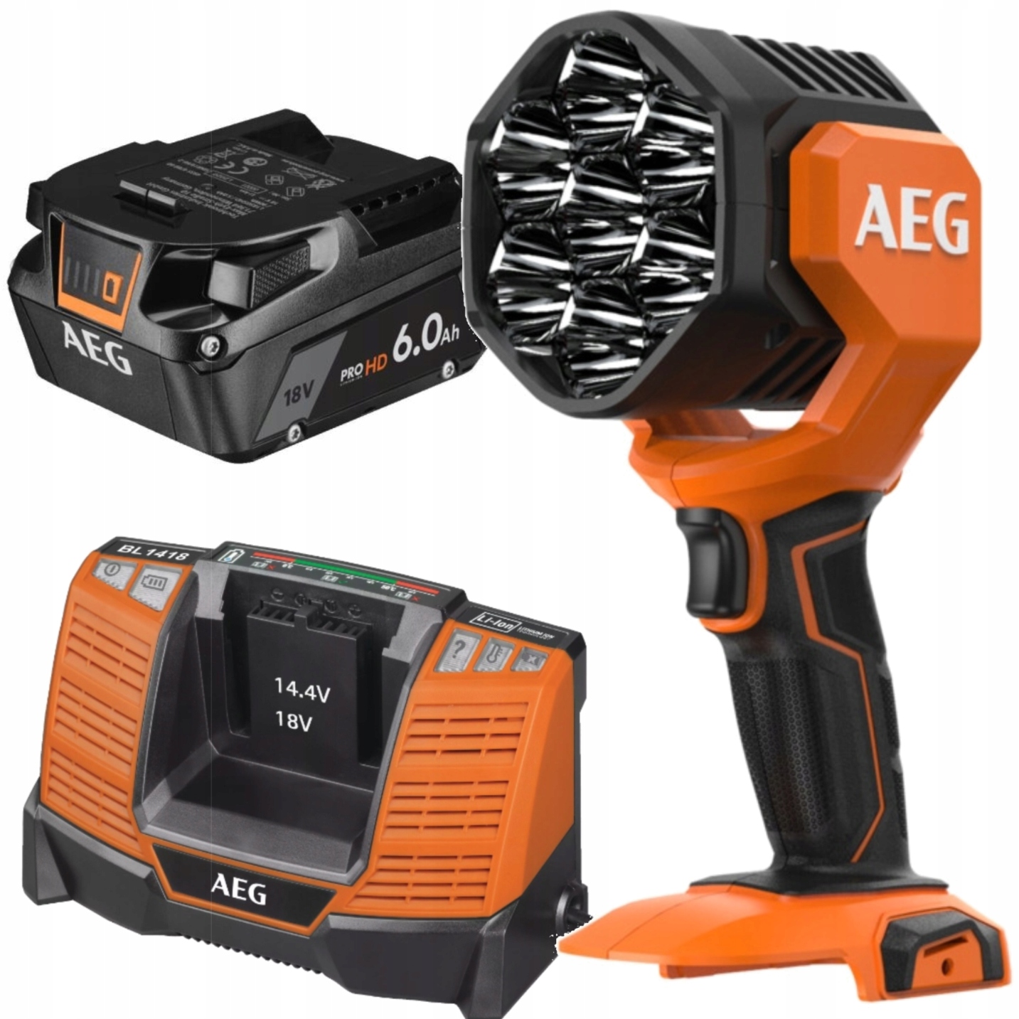 Aeg Kontrolná lampa 18V+Nabíjačka Aeg BL1418+Akumulátor 6.0Ah