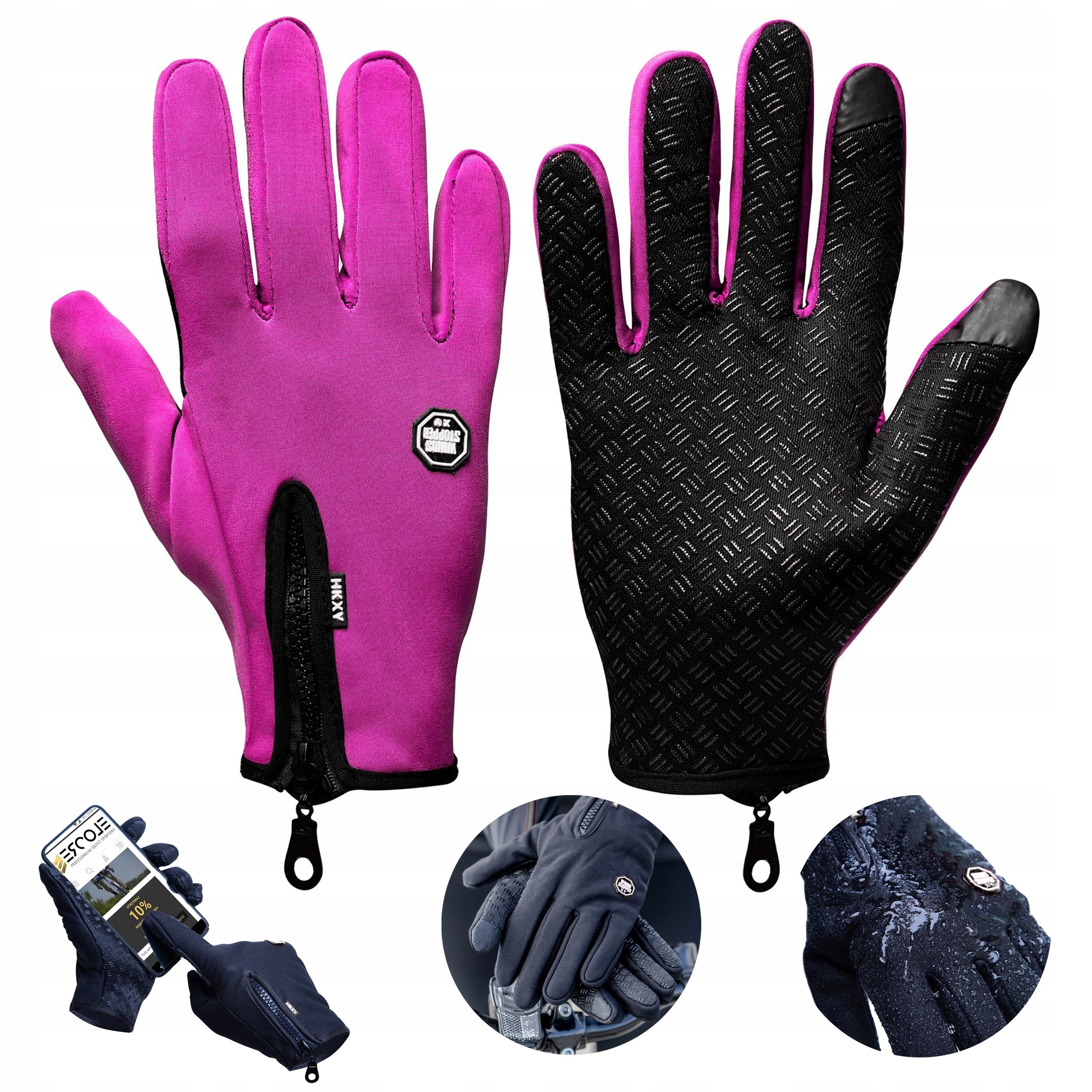 Rękawiczki rowerowe dotykowe z suwakiem ocieplane