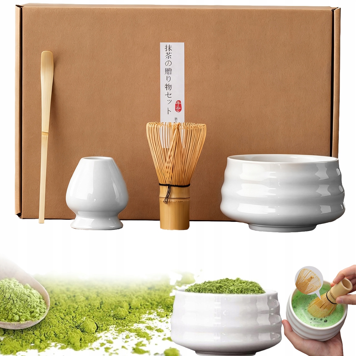 Levně Sada Na Čaj Matcha, Sada Metliček Matcha 4ks Sada Na Matchy Miska