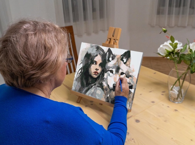 Malování Podle Čísel Dívka Vlk Šedý Portrét Dívka 80x100 cm