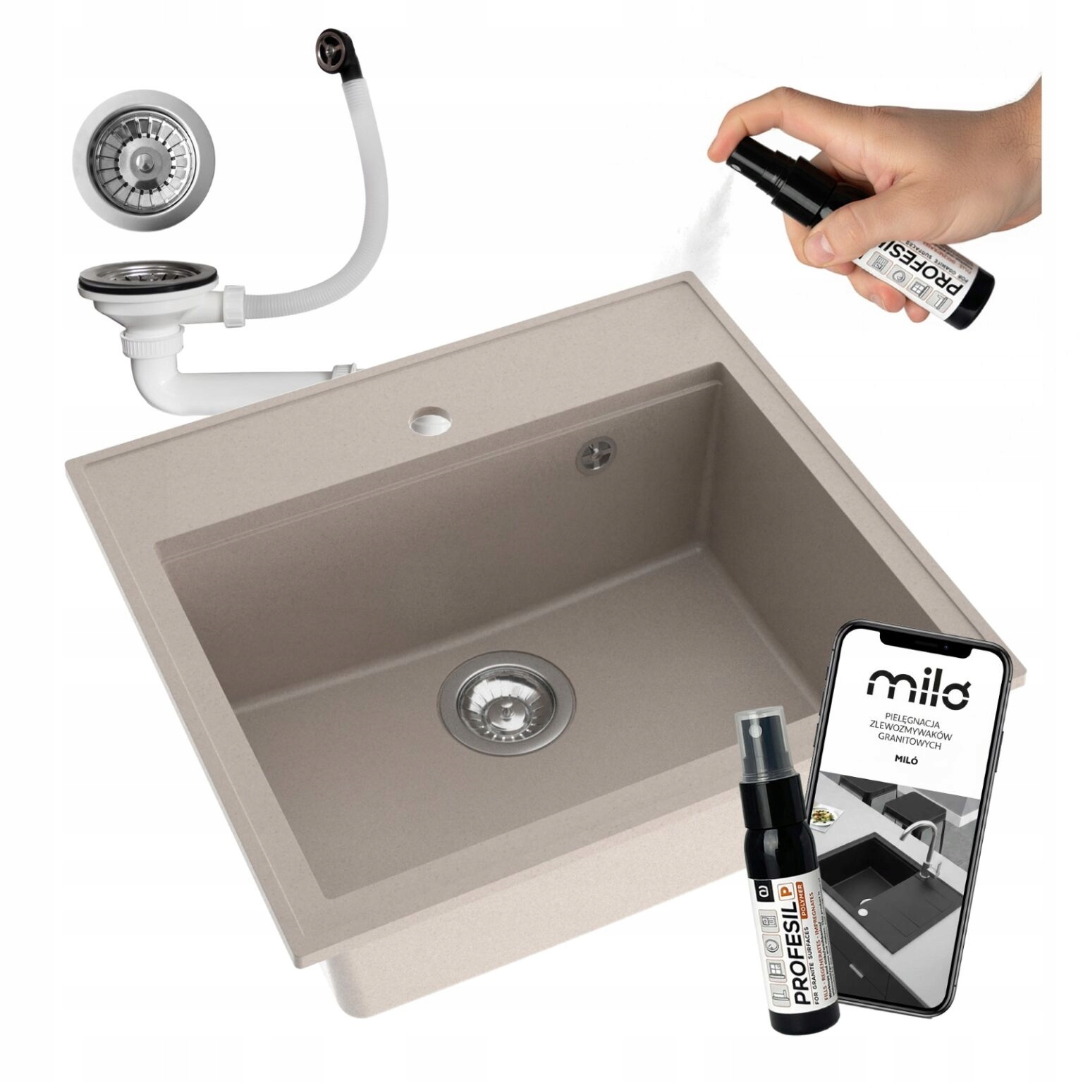 Jednokomorový Drez Miló Emporio Granitový Veľká Komora Sifón