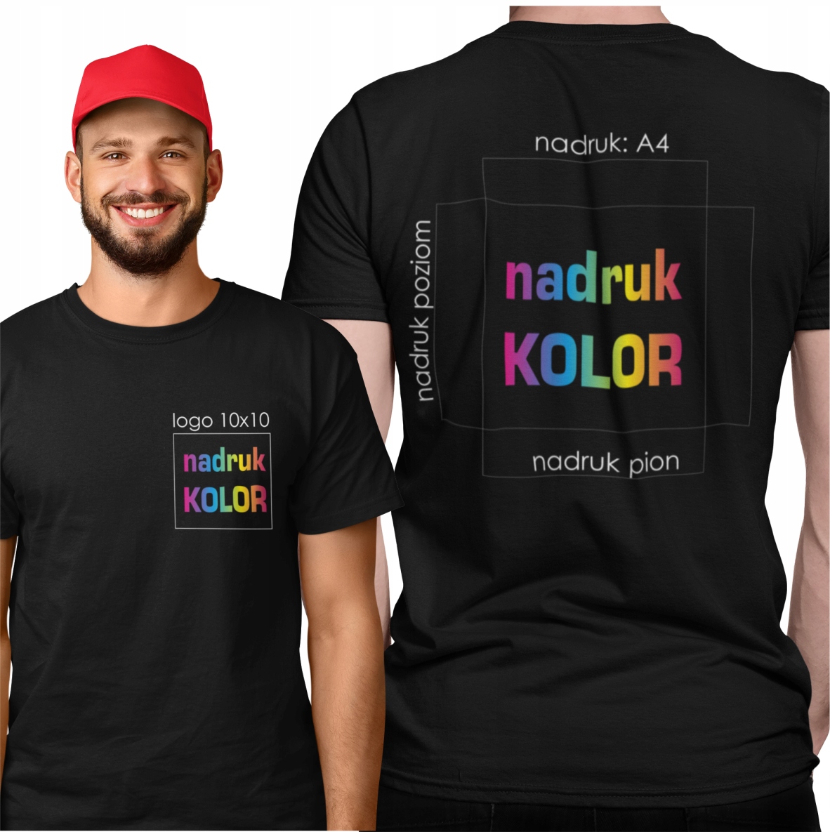 Koszulka KOLOROWA z nadrukiem logo + A4 DTG 180g