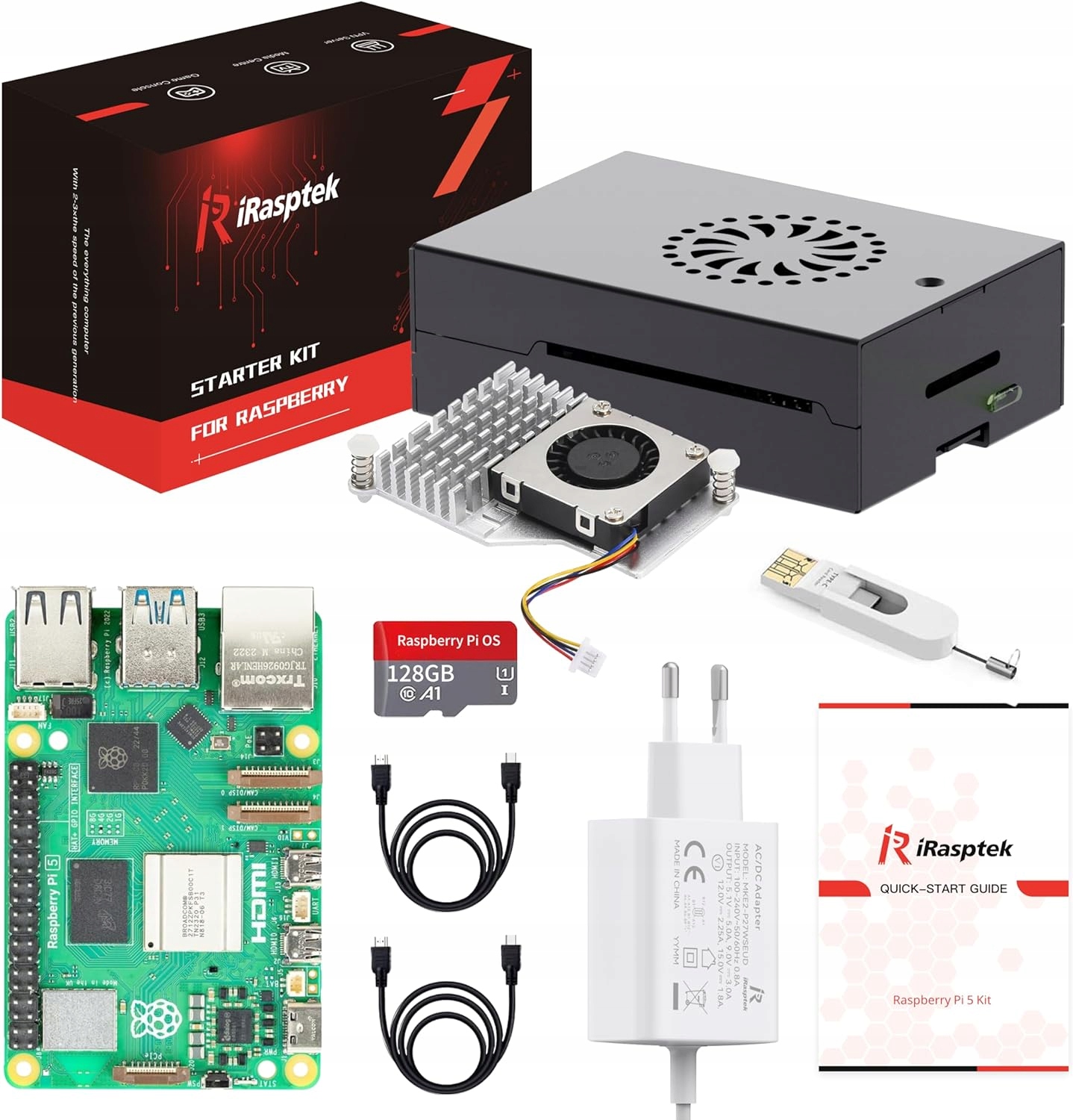 Štartovací set IRasptek Raspberry Pi 5 8GB 128GB hliníkové puzdro