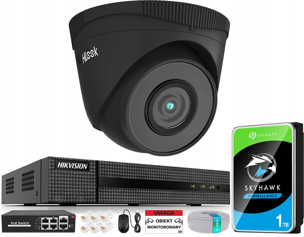 Monitorovanie Ip do domu 1 kamera čierna 5Mpx PoE rekordér 8 kanálov 1TB