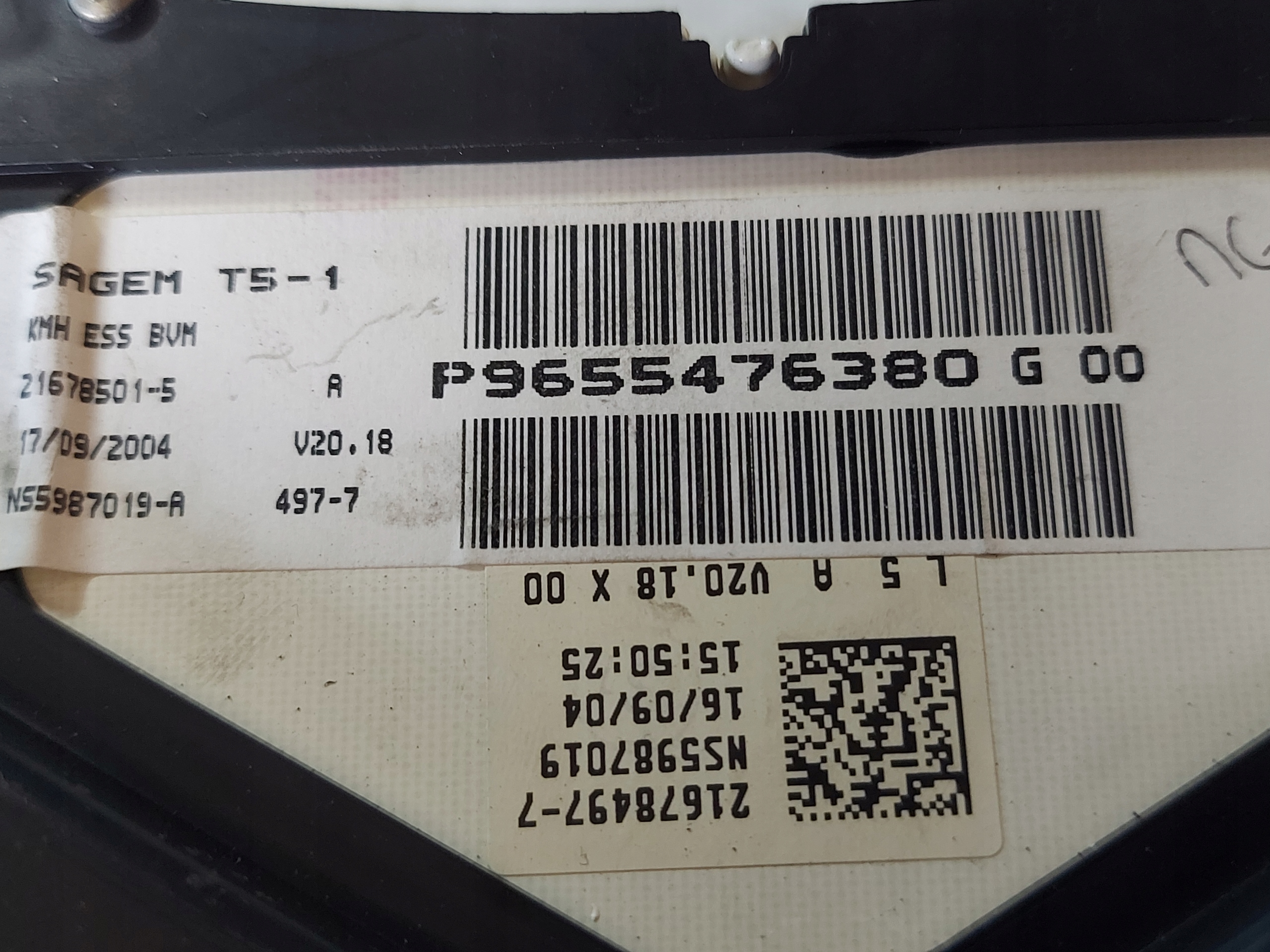 dials clock PEUGEOT 307 1.6 16V P9655476380