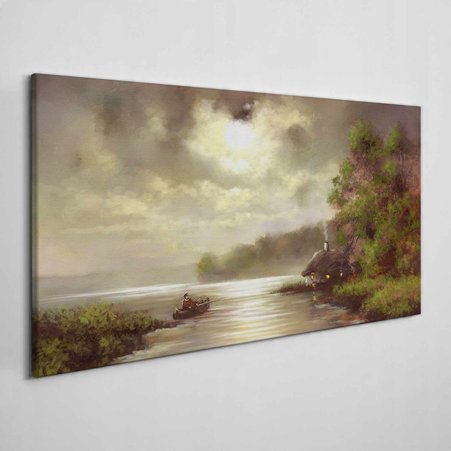

Obraz na płótnie Jezioro drzewa chata rybak 120x60