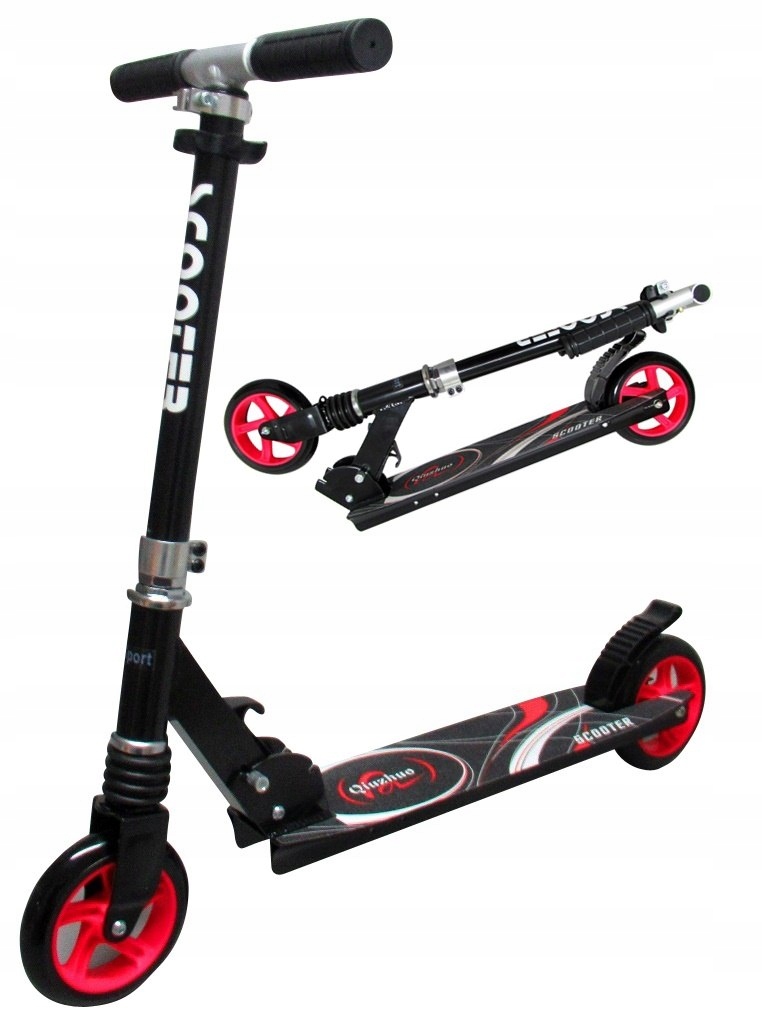 Duża Hulajnoga H7 Czarno-czerwona Składana R-Sport koła 145 mm do 100 kg Ra