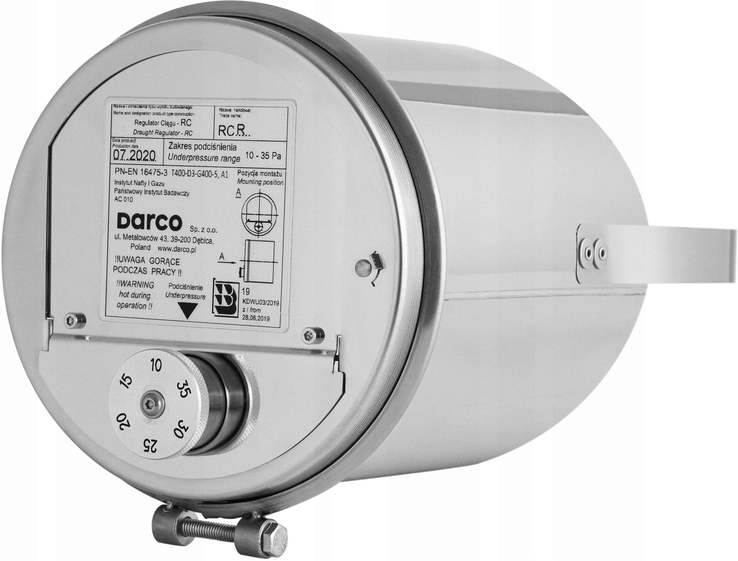 Regulátor stabilizátoru komínového tahu s páskou Fi 150 Rcr 120- 200 Darco