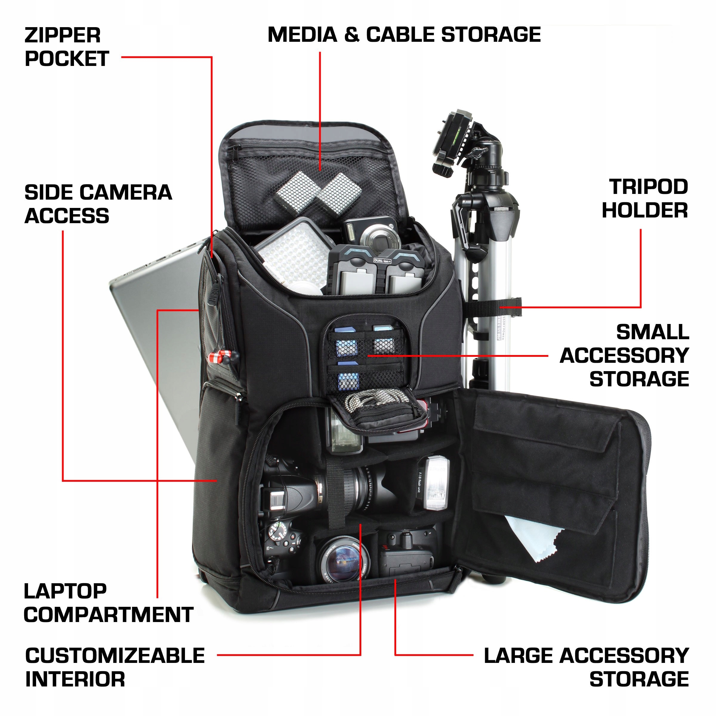 USA GEAR Plecak Na Aparat DSLR Z Przegrodą Na Laptop 43 cm Wodoodporny — miniatura 2