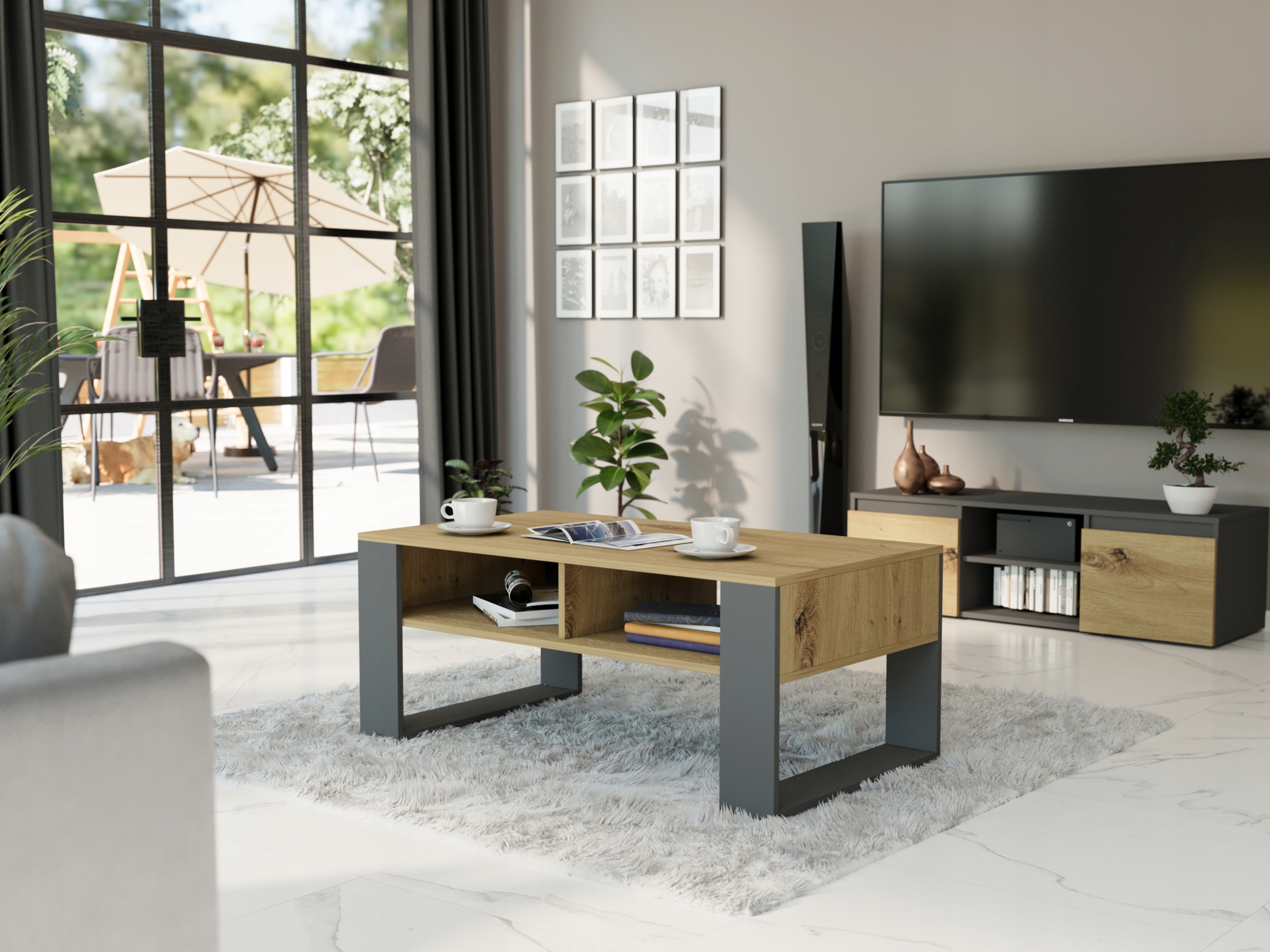 Meble Stolik kawowy ława półka 90x58x55cm PL A-6 ARTISAN MIX ANTRACYT