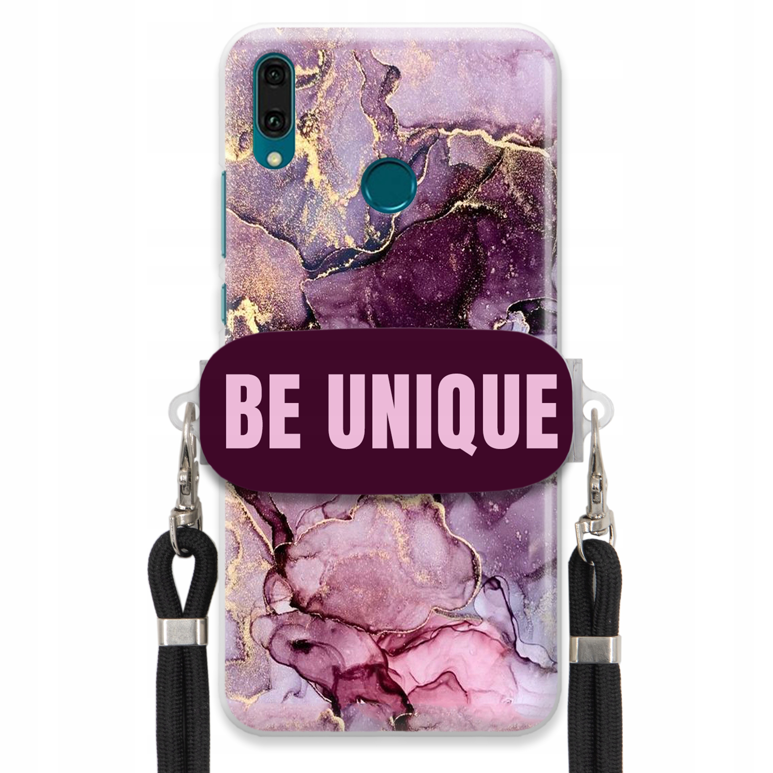 Pouzdro pro Huawei Y9 2019 úchytka na šňůrku Černá Fialová Mramorová Be Unique