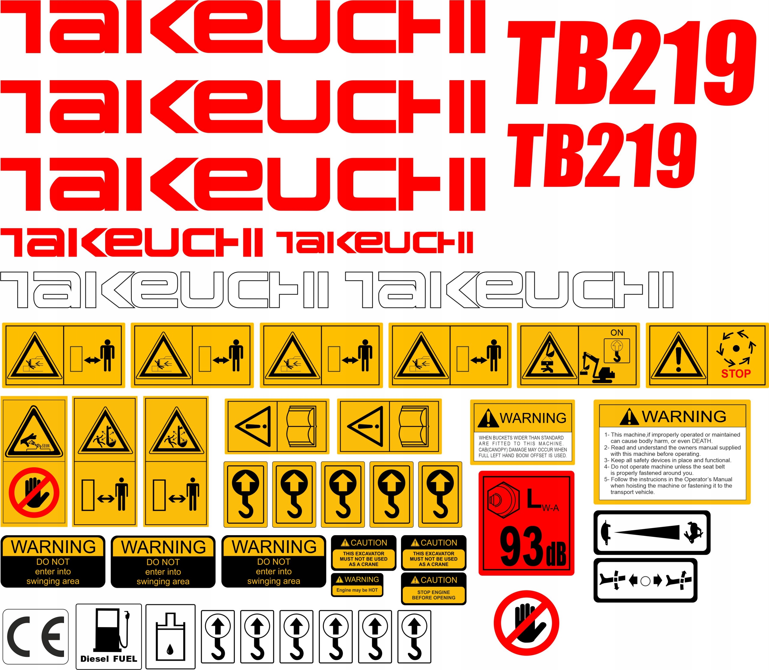 Samolepky Na Stroj Takeuchi TB219 219 Sada Na Opravu Minibagru