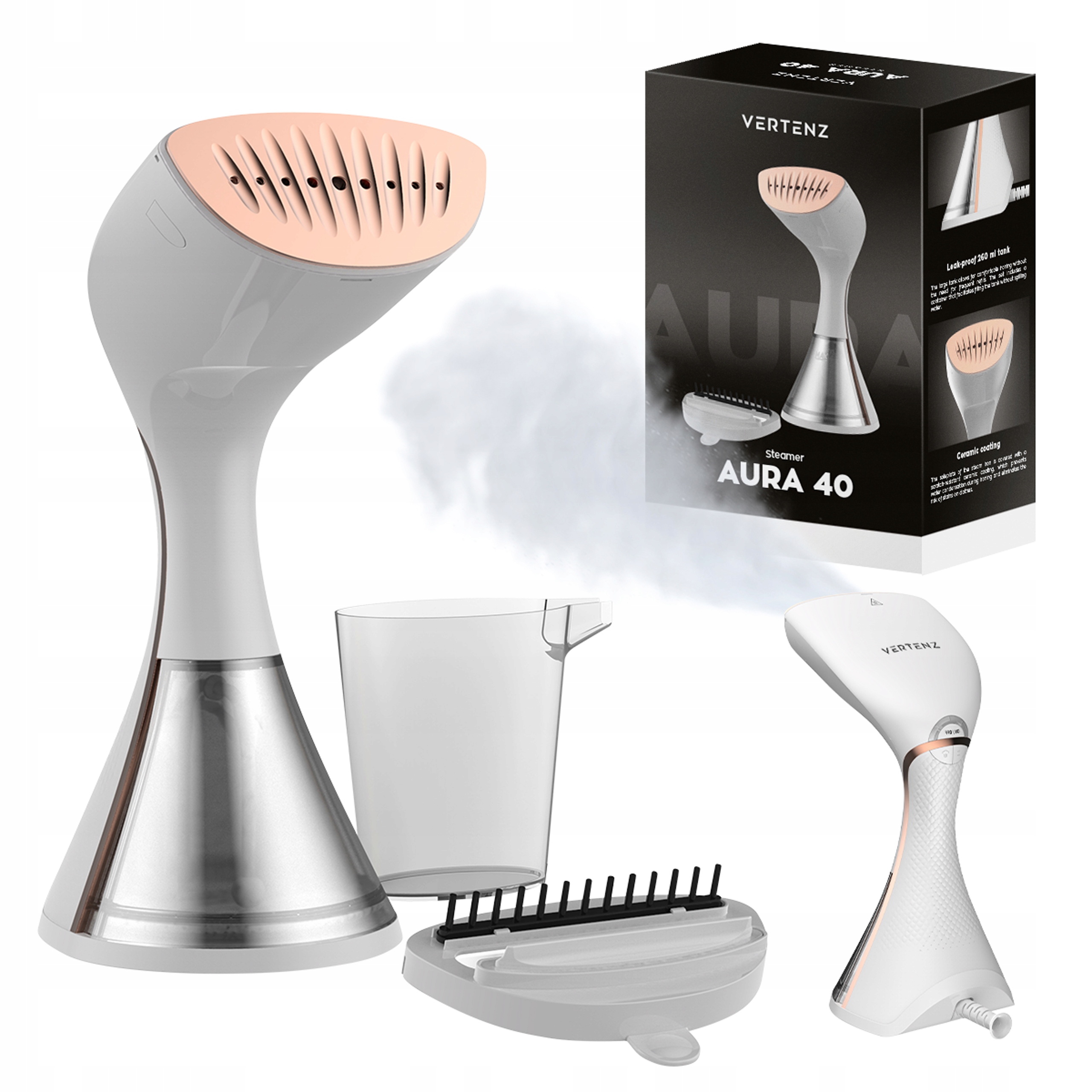 Parownica Steamer do ubrań Żelazko Parowe Vertenz Aura 40 White 1650 W