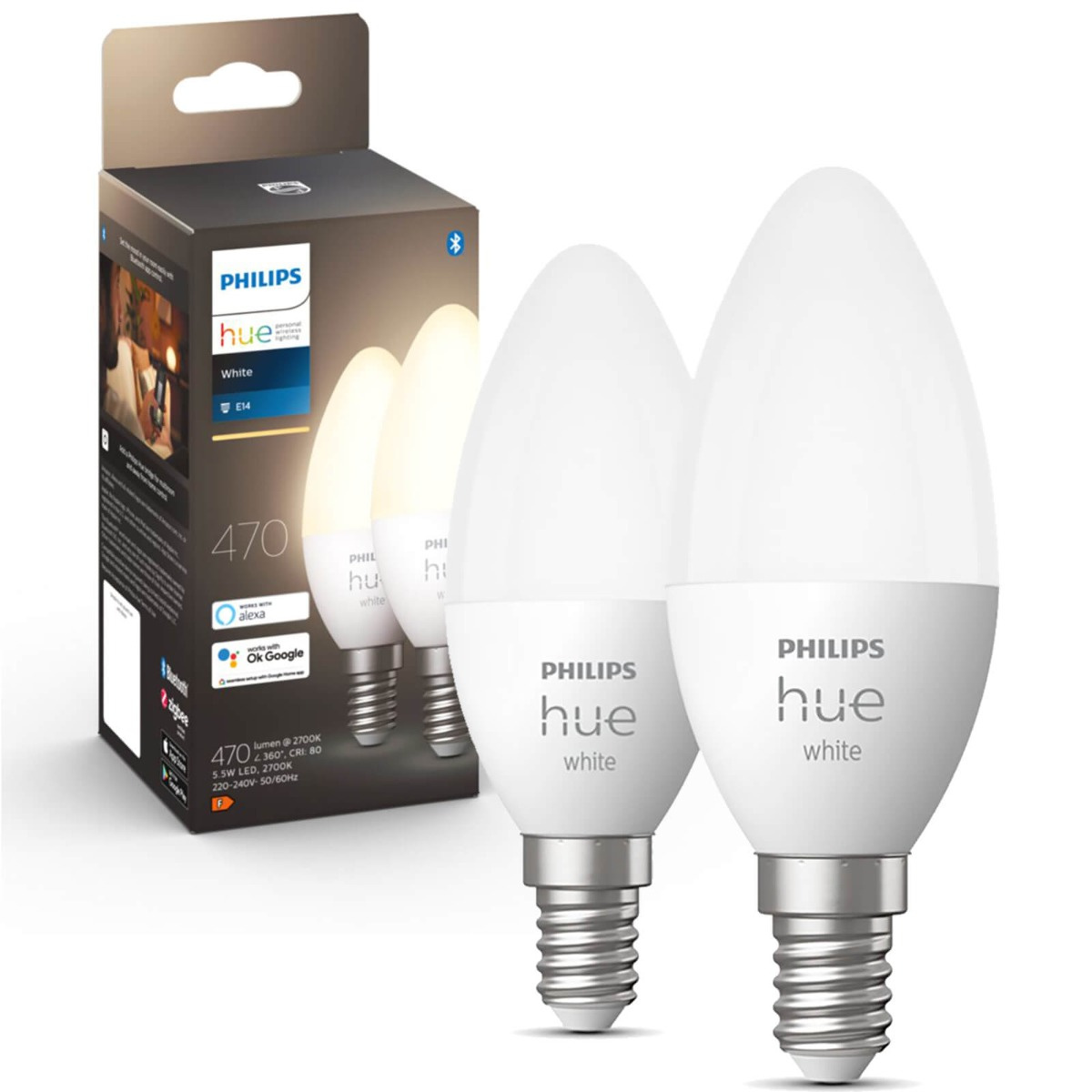 2x Led žárovka E14 5,5W 2700K Philips Hue White Bluetooth Zigbee