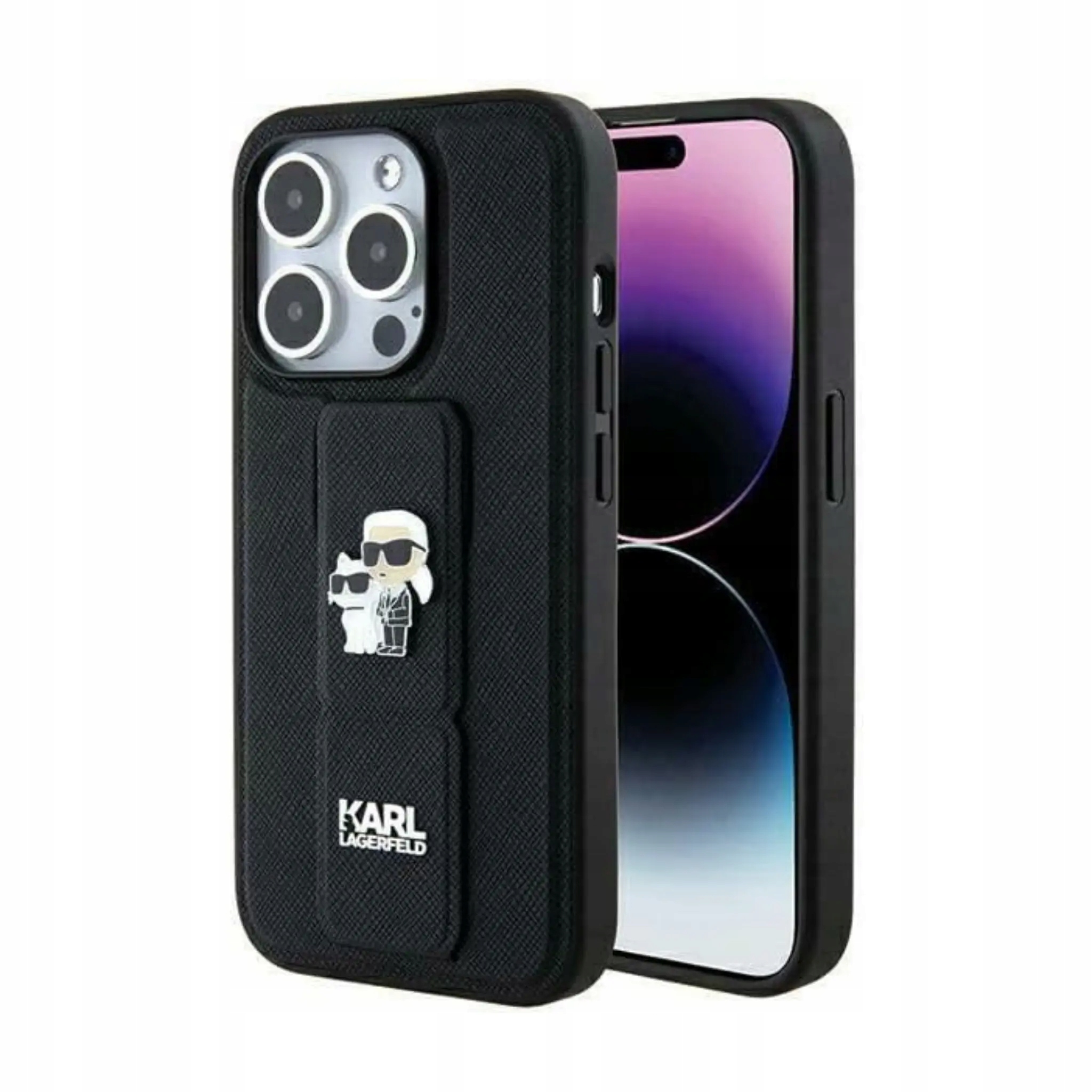 Karl Lagerfeld Saffiano Karl &amp; Choupette Etui, czarny iPhone 13 Pro