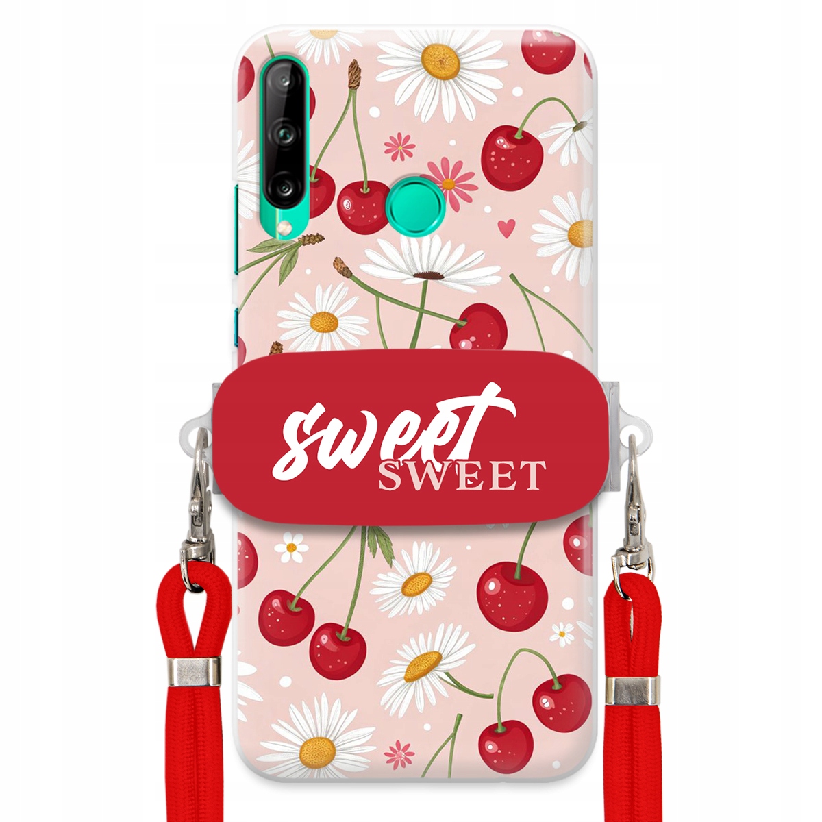 Pouzdro pro Huawei P40 Lite E Červené vodítko držák Sweet Sweet Višňový Květ