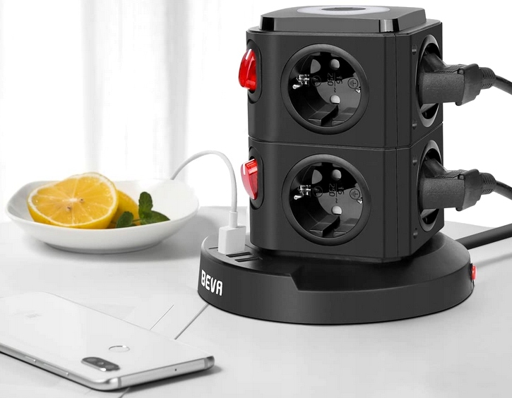 LISTWA PRZEPIĘCIOWA ZASILAJĄCA OCHRONNA 11w1 8 GNIAZDEK + 3 USB LAMPKA LED Stan opakowania oryginalne