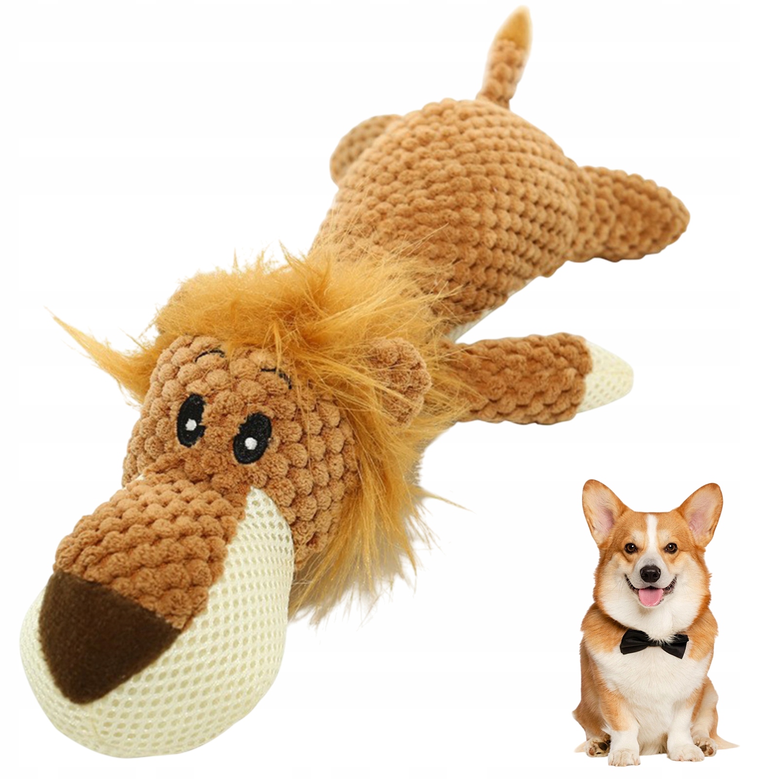 Levně Plyšák Lion Pro Psa Měkké Kousátko Se Zvukem Odolná Hračka Pro Psy Hnědá