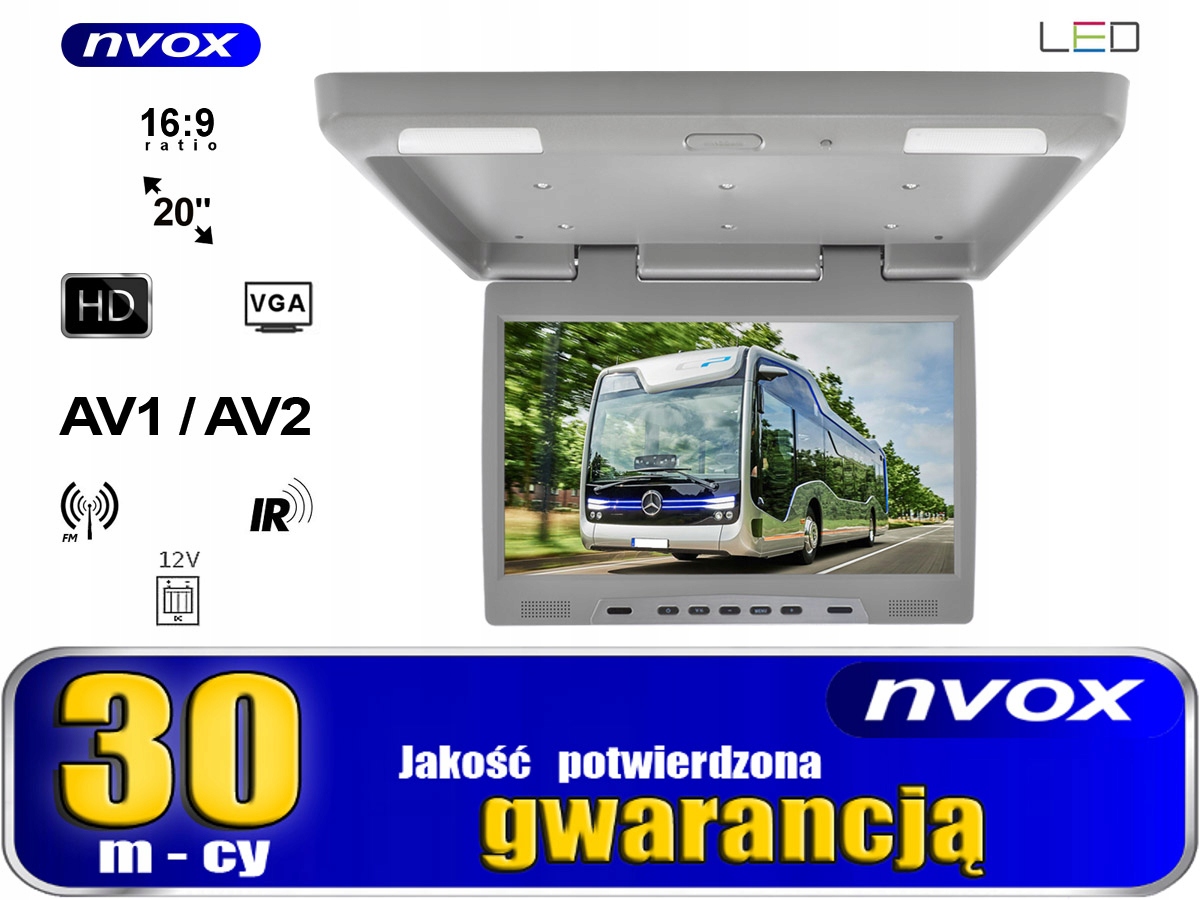 Monitor podsufitowy samochodowy 20" LED HD 12V Stan opakowania oryginalne