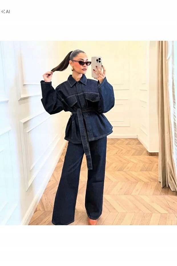 Dámský Džínový Komplet S Páskem V Oversize Stylu, Velikost 5IA