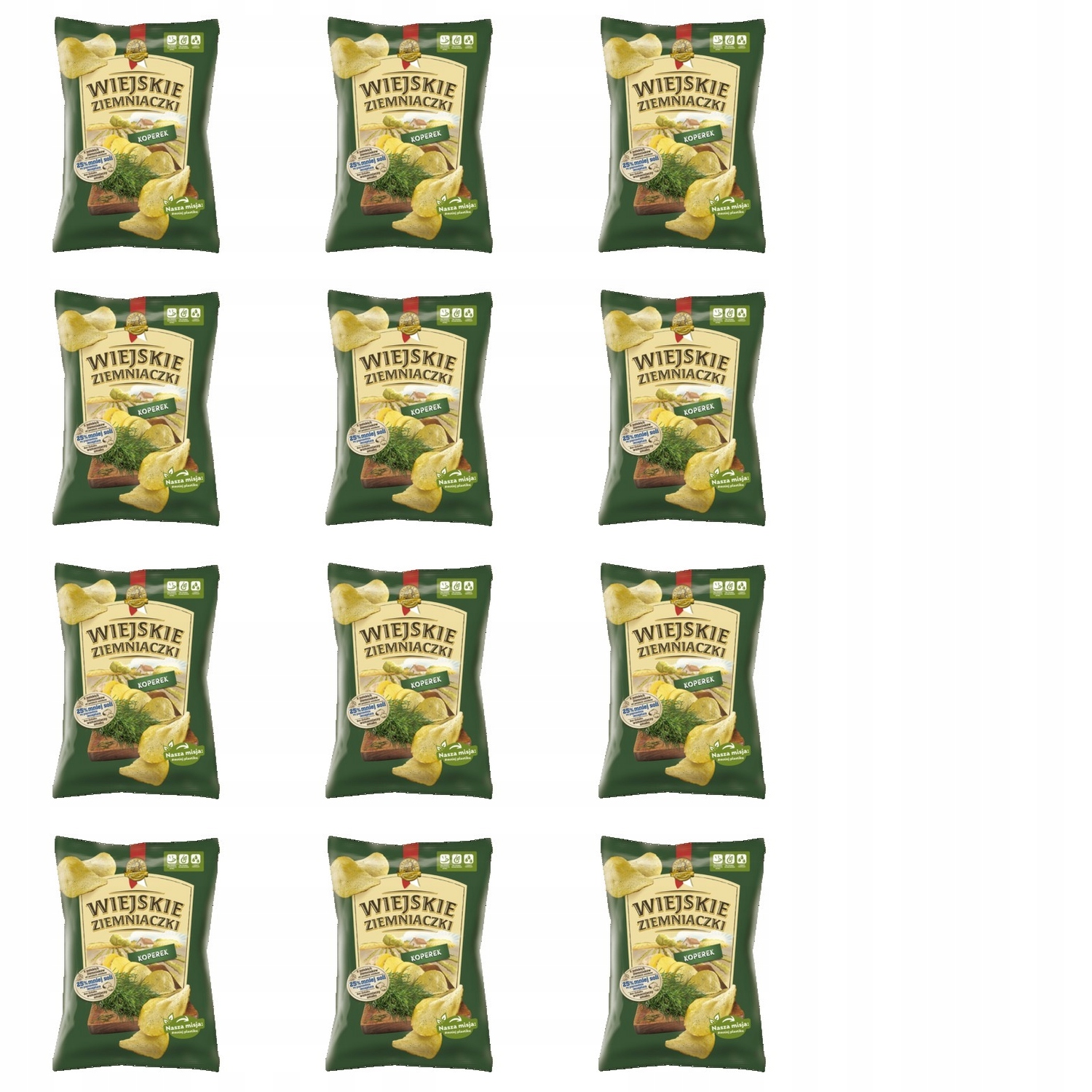 12x 130g Wiejskie ziemniaczki koperek chipsy Karton