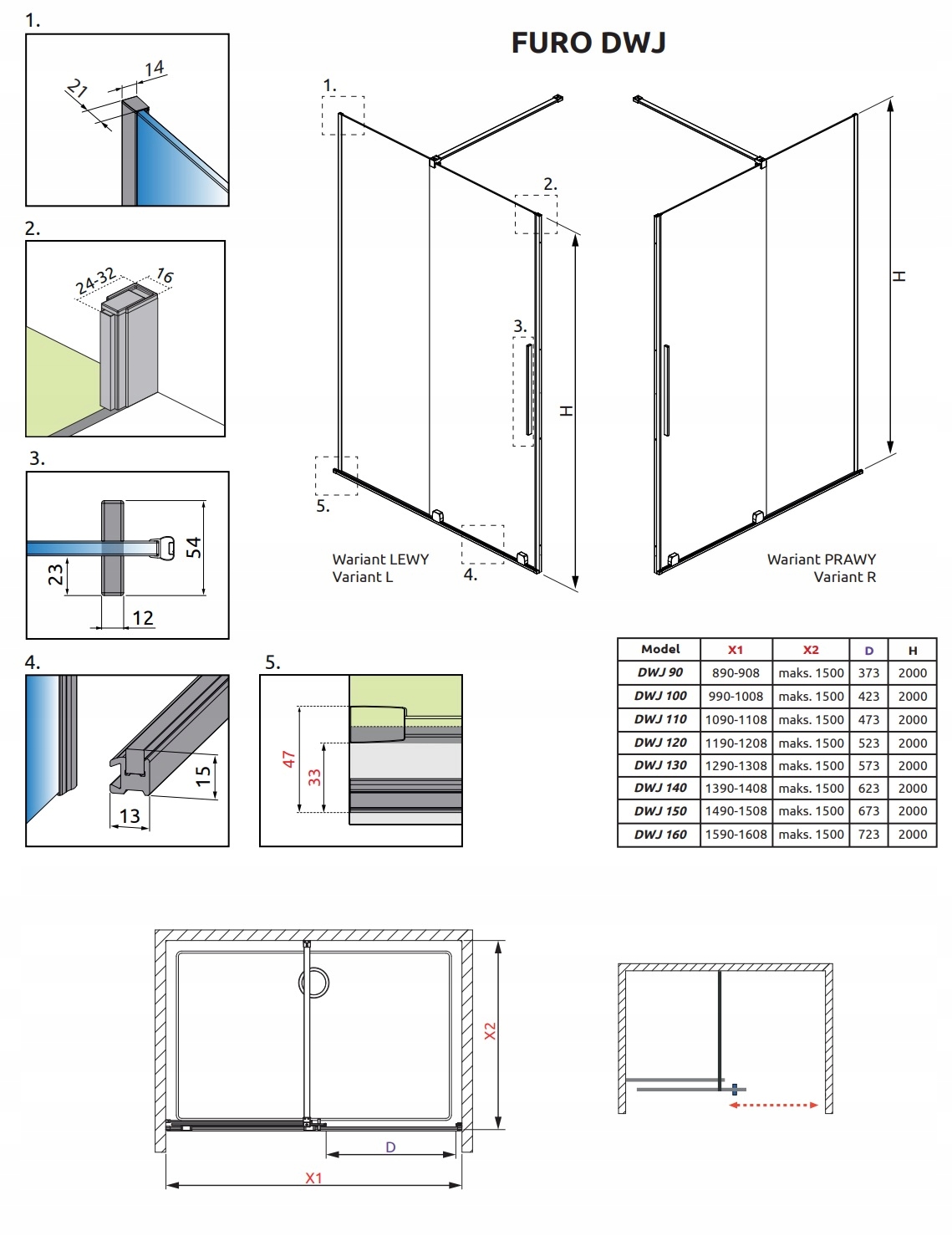 Drzwi FURO DWJ Gold 120x200 RADAWAY PRAWE Złote Typ drzwi rozsuwane