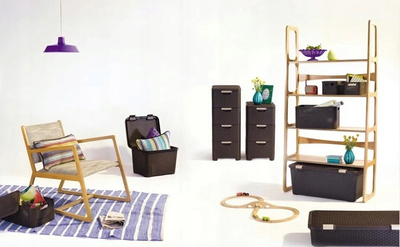 REGAŁ KOMODA 3 SZUFLADY SZAFKA RATTAN CURVER STYLE BRĄZ ORGANIZER Głębokość mebla 38 cm