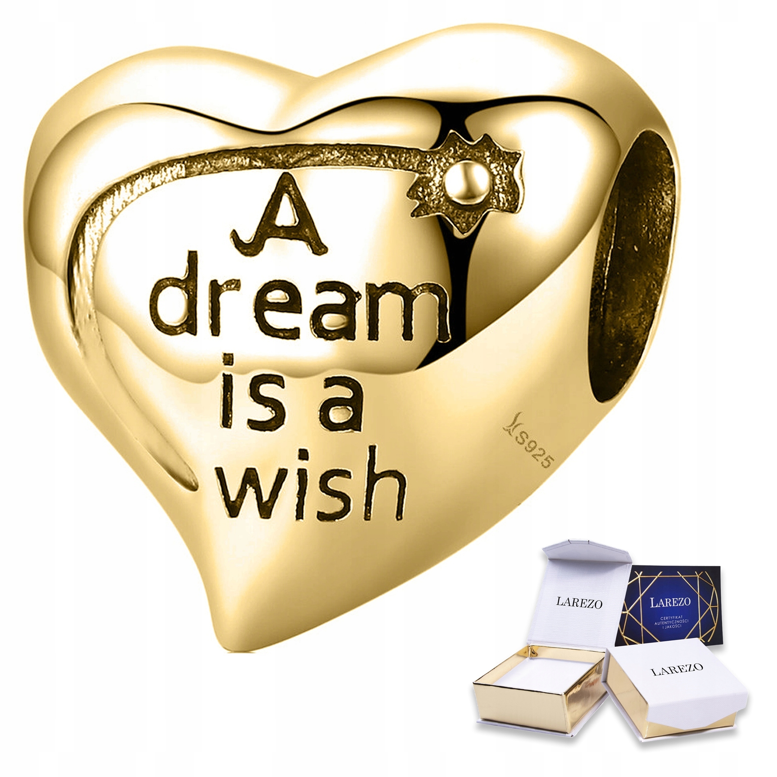Charms Zlaté srdce Nápis a dream is a wish Sen je přáním Stříbro 925