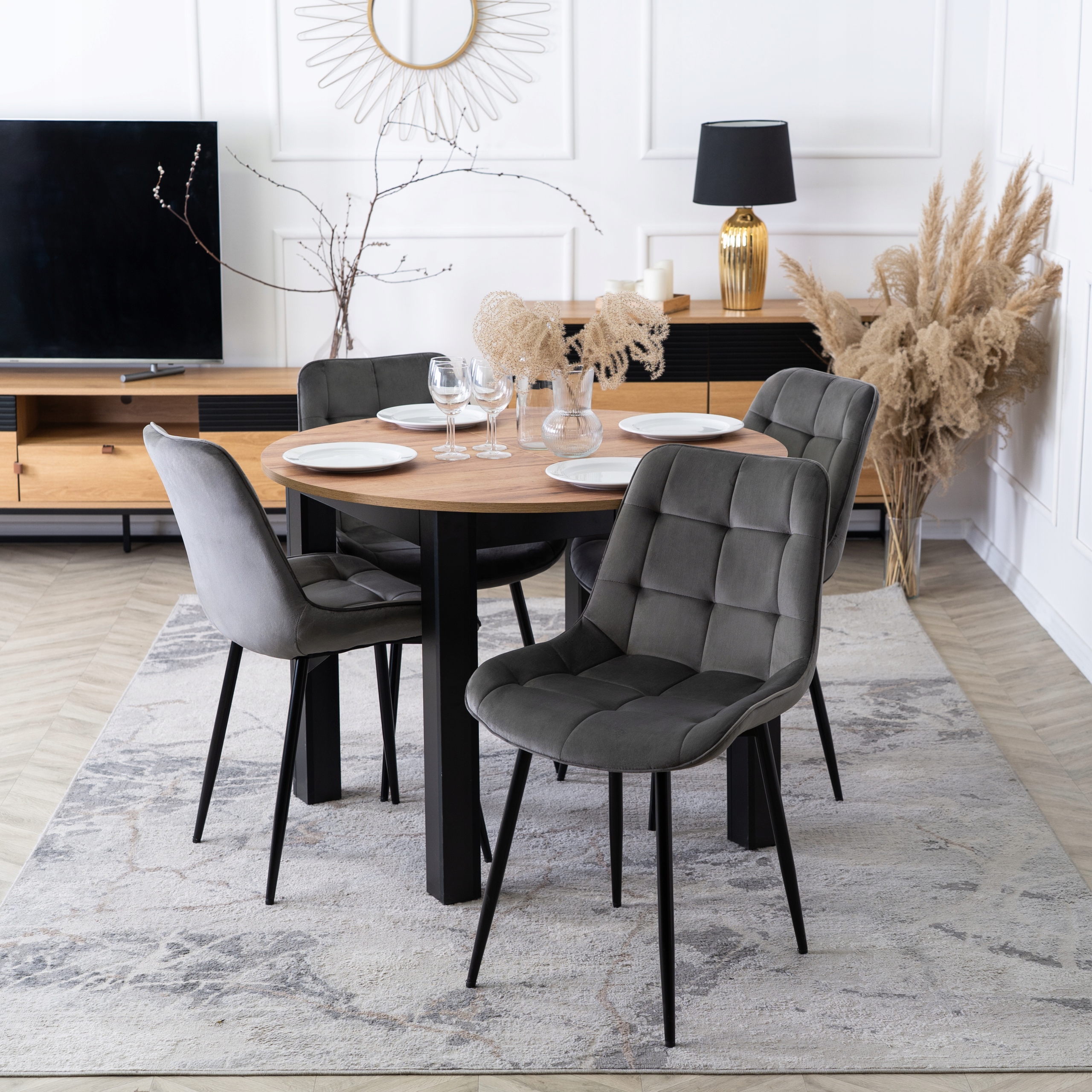 Krzesło Tapicerowane Welurowe Do Salonu Jadalni Kuchenne Szare CHRIS Marka Mebel Elite