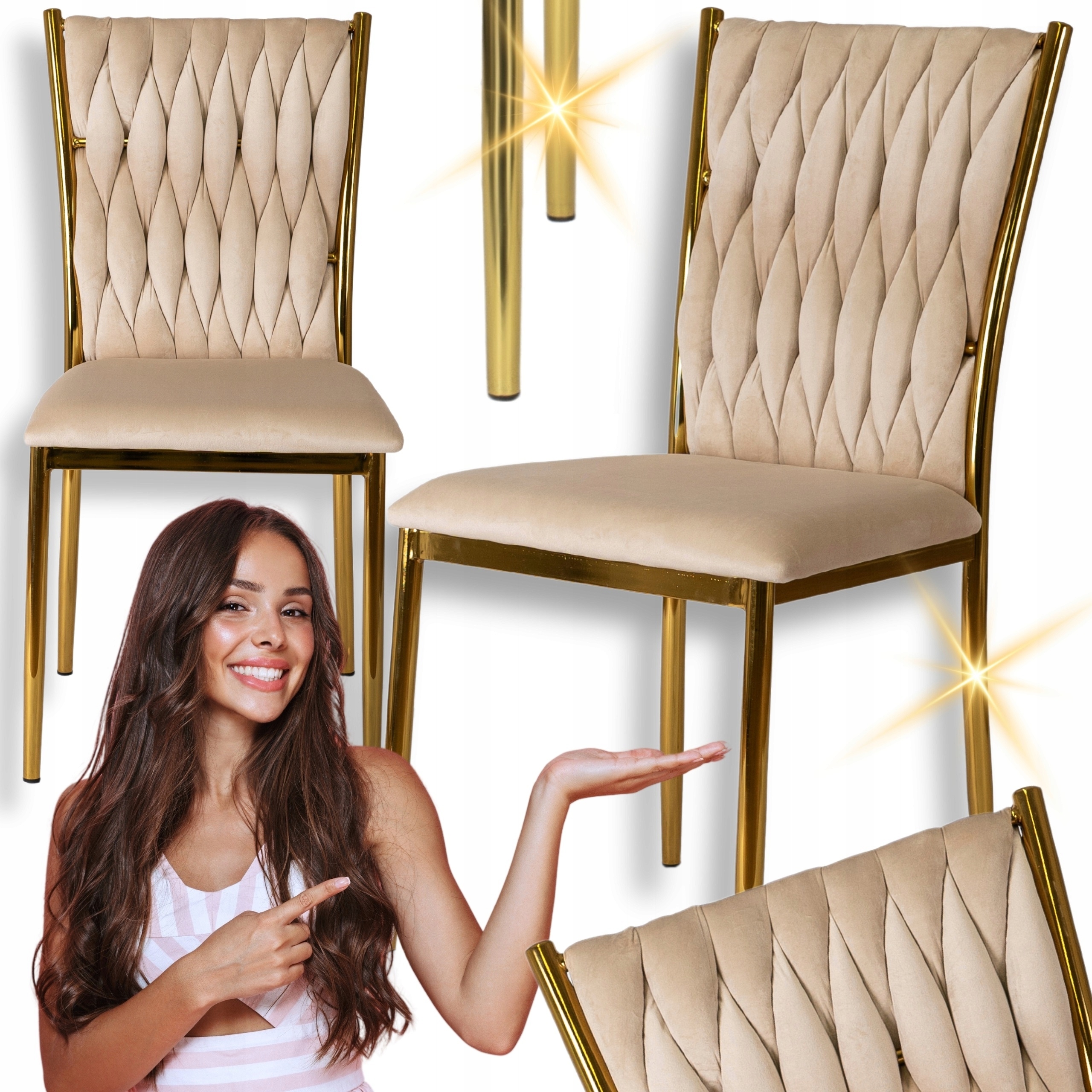 Čalouněné křeslo Velurové Pletené Glamour pro jídelnu v obývacím pokoji Krém Dan