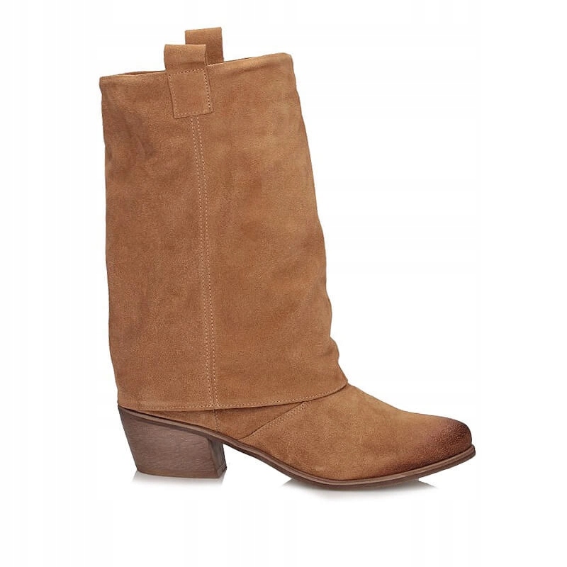 Módní Kožené Kovbojské Boty Kotníkové Boty Exquisite 1553 velur koňaková