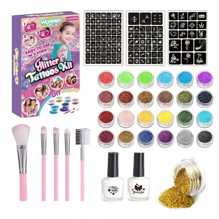 

Brokatowe Tatuaże zestaw szablony+ pędzelki 3212