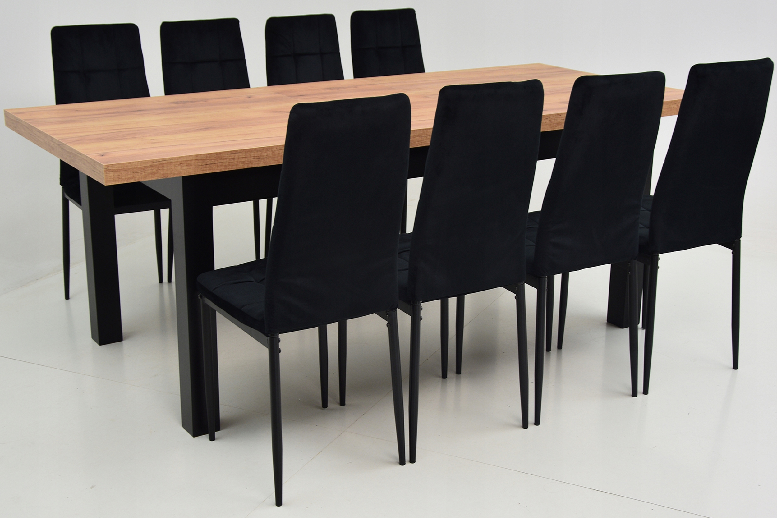 Duży komplet STÓŁ 90x170/250 z 8 krzesłami CZARNE Marka Grande Meble