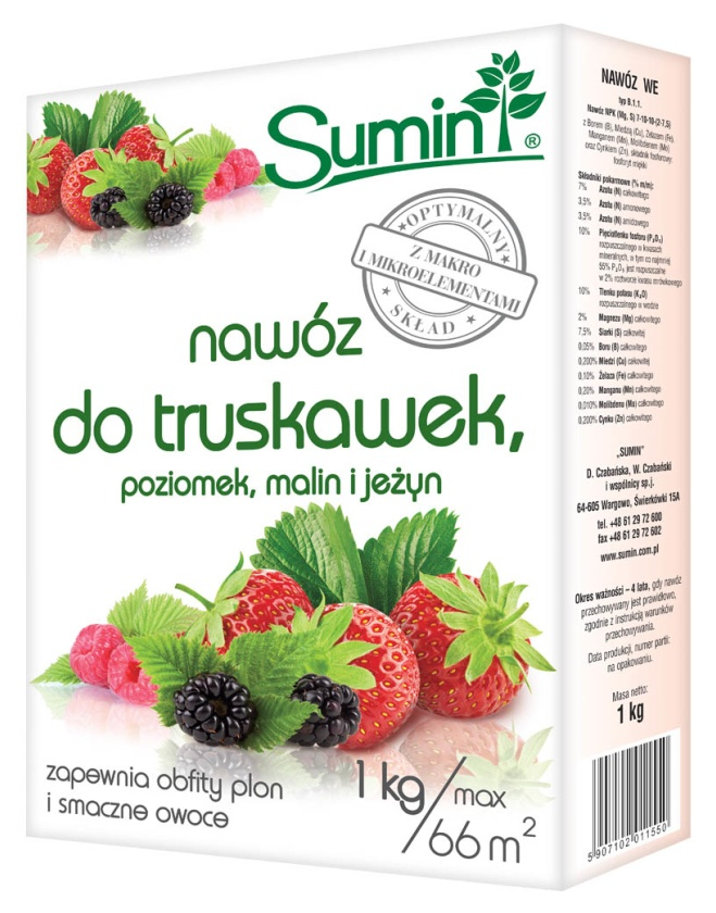 

Nawóz do truskawek, poziomek,malin,jeżyn 1kg Sumin