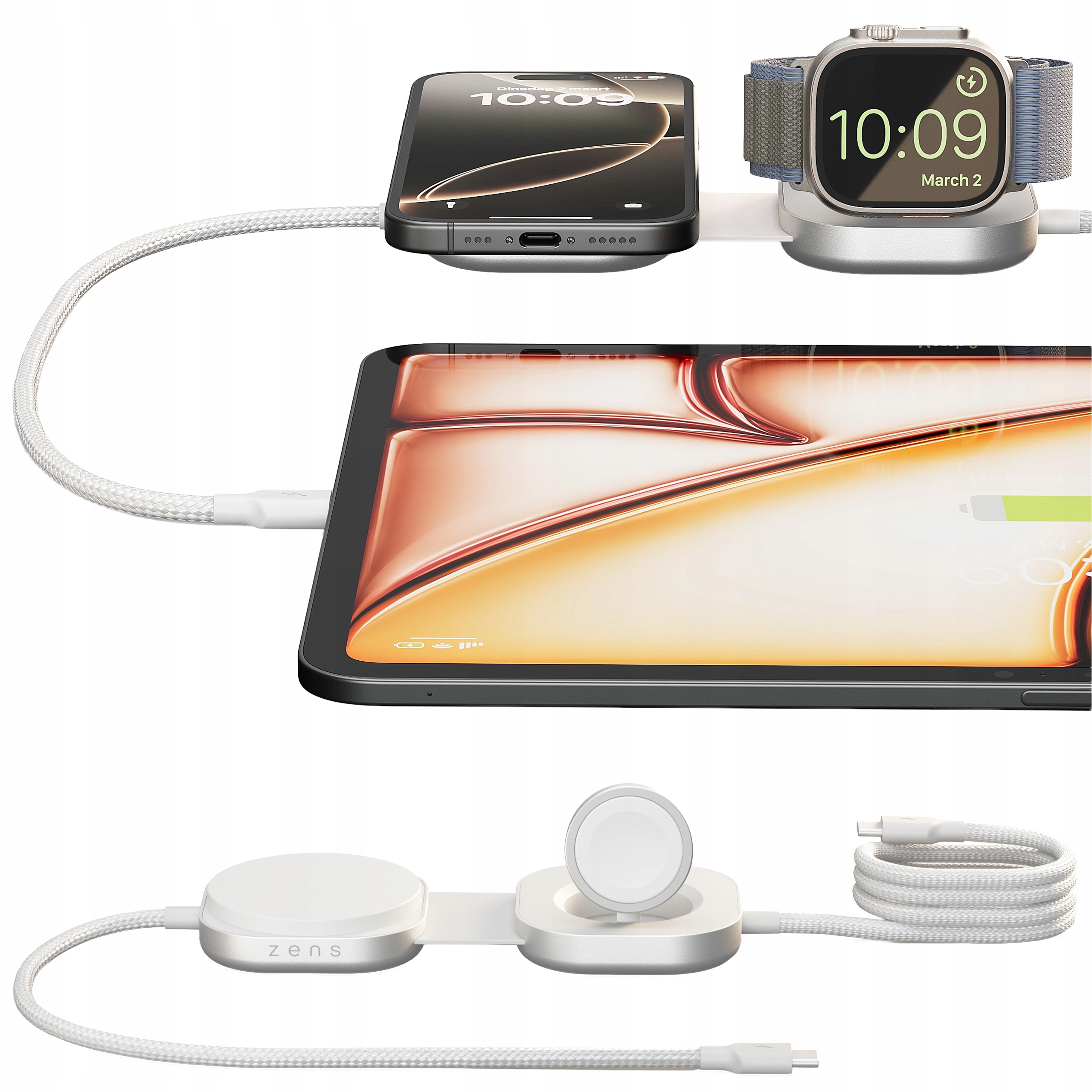 Zens Cable Usb C-C Pro 3 Magnetický kabel Usb-c Qi2 15W pro 3 zařízení