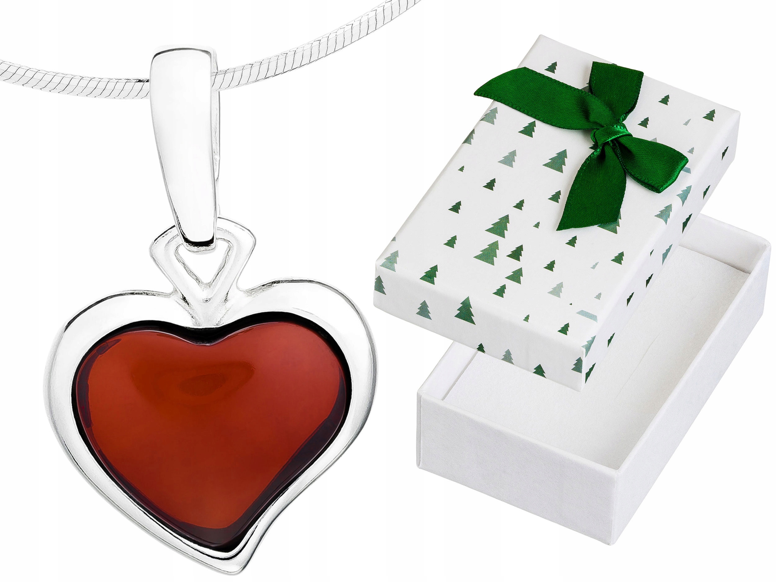 Krátký Stříbrný Dámský Náhrdelník Srdce s Višňovým Jantarem Choker 40 cm