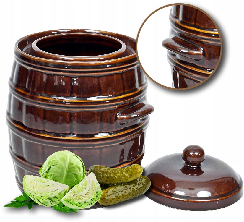 GARNEK BECZKA KAMIONKA Z POKRYWĄ DO KISZENIA OGÓRKÓW KAPUSTY CERAMIKA 5L