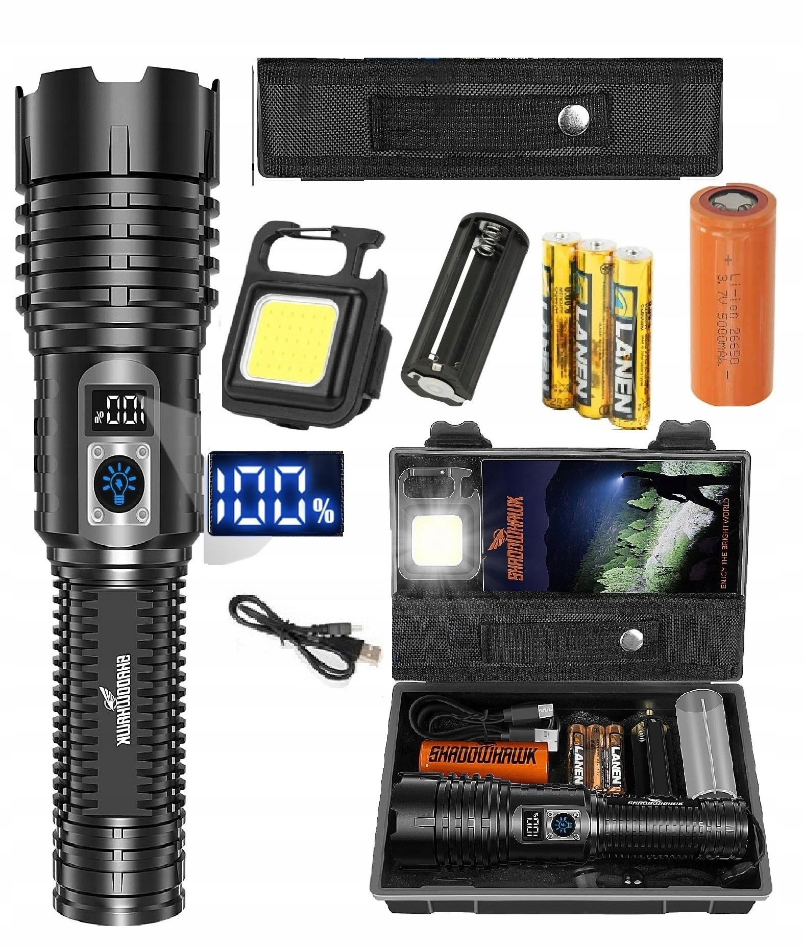 Taktická Led svítilna 20000 Lm Powerbanka Sos Svítilna survival Shadowhawk