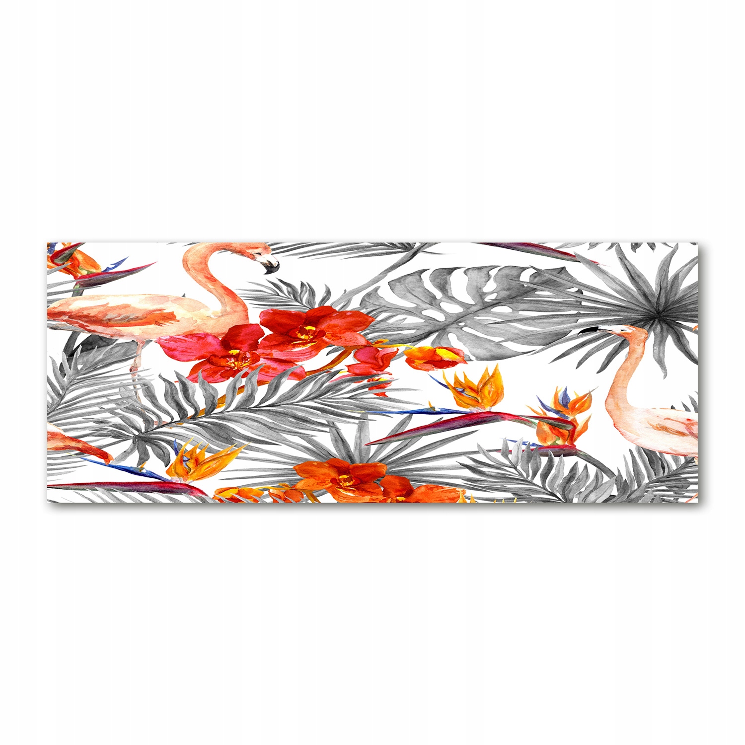 

Foto obraz szkło akryl Flamingi i kwiaty 125x50 cm