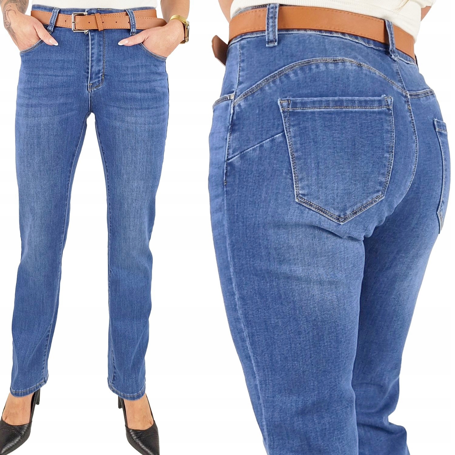 M.sara Damskie Spodnie Prosta Nogawka Wyszczuplające Jeansy Push Up Blue