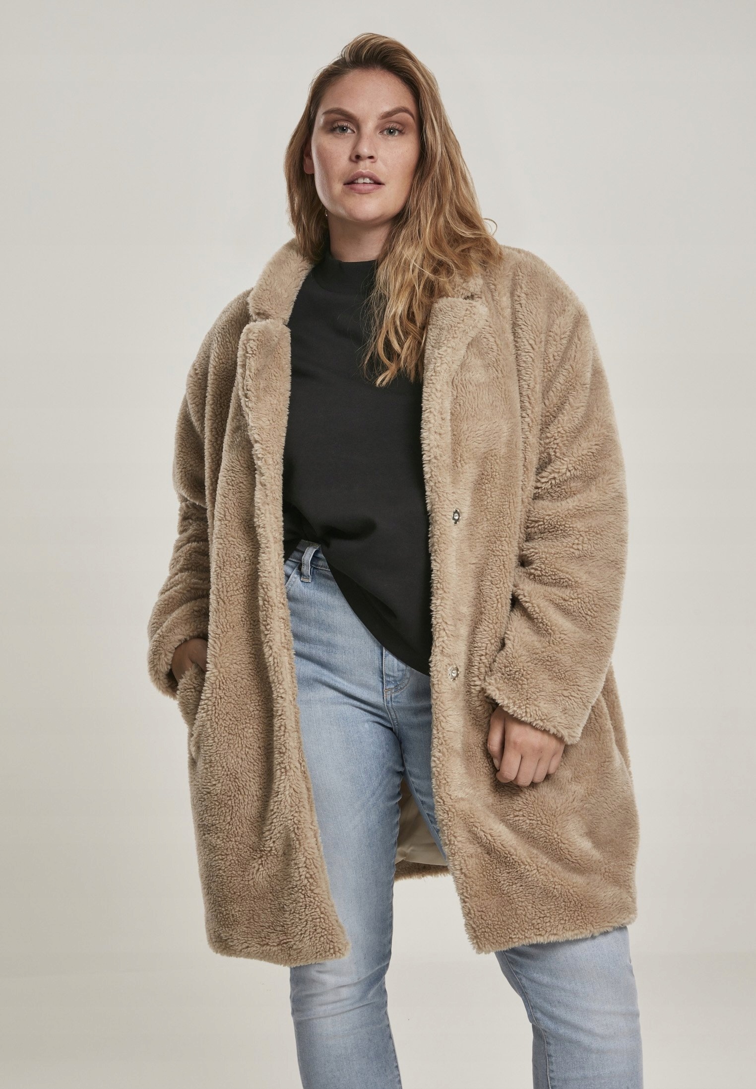 Urban Classics Hnědý Kabát Z Umělé Kožešiny S Límcem M 2FA