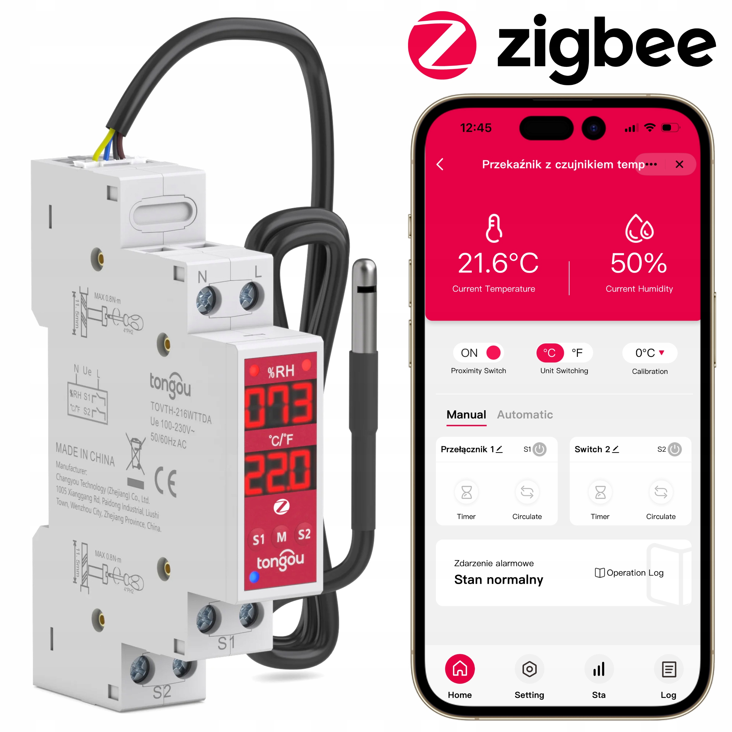 Relé Ac DC dvoukanálový Regulátor teploty vlhkosti ZigBee Tuya