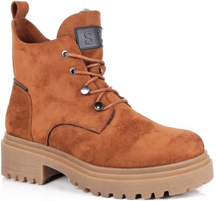 Trapery Kotníkové Boty Na Traperové Podrážce Camel Rude