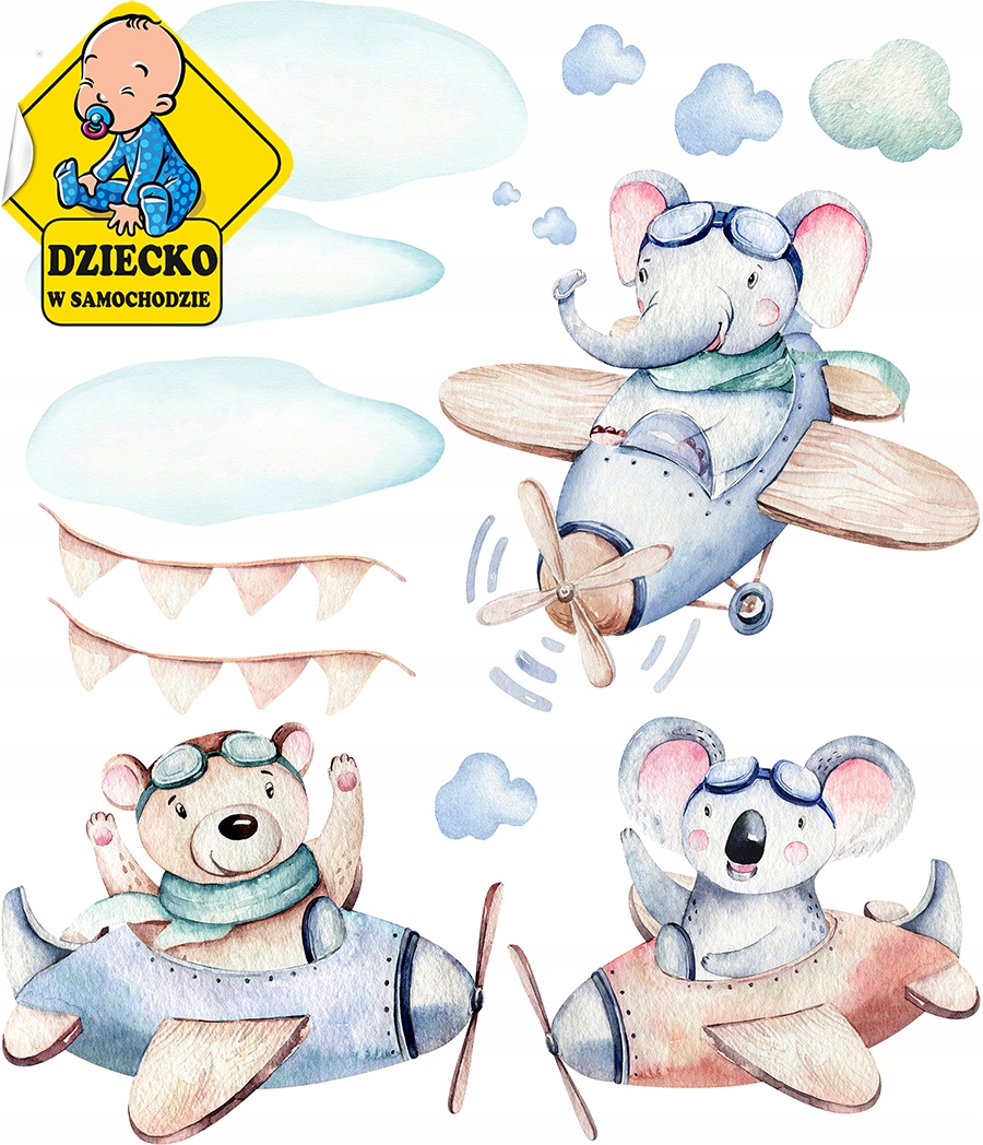 

XL Naklejka na ścianę Samoloty Zwierzęta 118x100