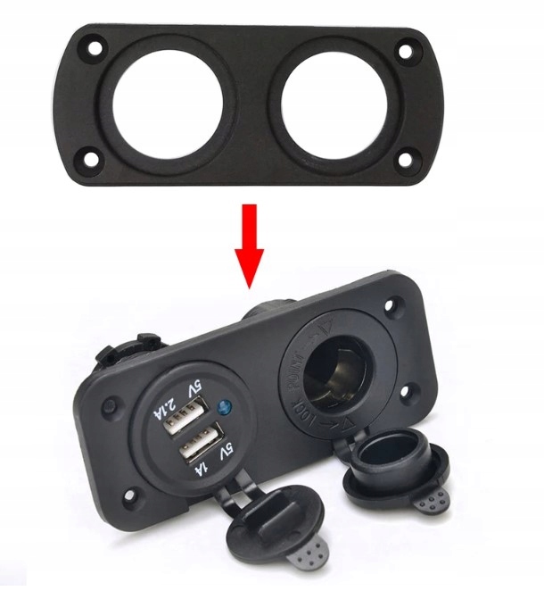 RAMKA OBUDOWA GNIAZDA ZAPALNICZKI WOLTOMIERZ ŁADOWARKI USB PANEL PODWÓJNA